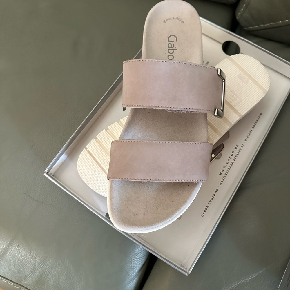 Gabor Tan Sandals with Wide Straps and Flat Sole